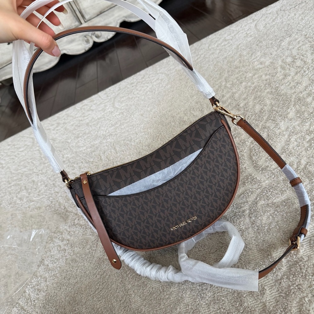 Michael Kors Dover Medium Signature Chocolate Logo Crossbody Bag - Two Straps